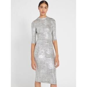 Alice + Olivia Metallic Silver Midi Dress
